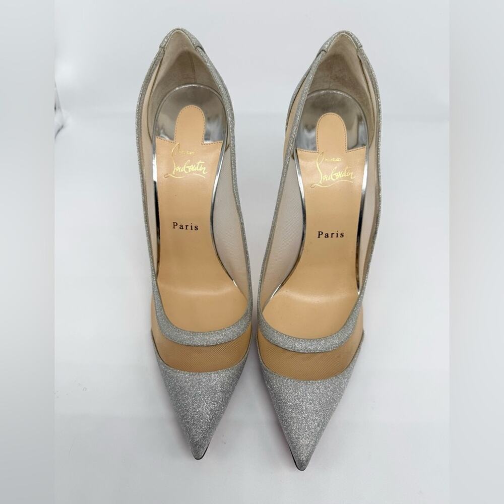 Christian Louboutin Silver Glitter Leather Mini Rete Galativi 100mm Pumps EU 42 - Picture 2 of 9